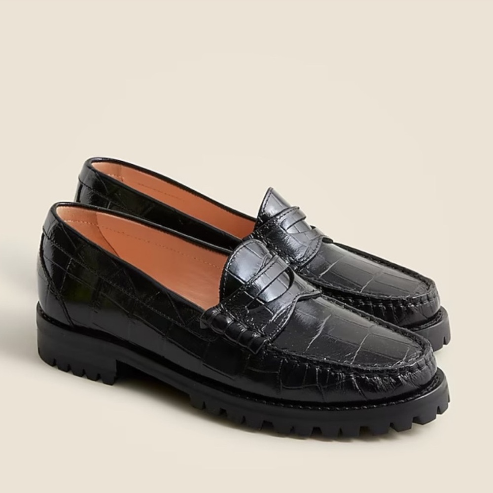 J. Crew Wynonna Lug Sole penny loafer in croc embossed leather